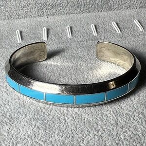 Turquoise Native American Sterling Cuff Bracelet Silver Western Signed